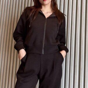 UNIQLO Dry Sweat Cropped Long Sleeve Hoodie XXS Dark Brown